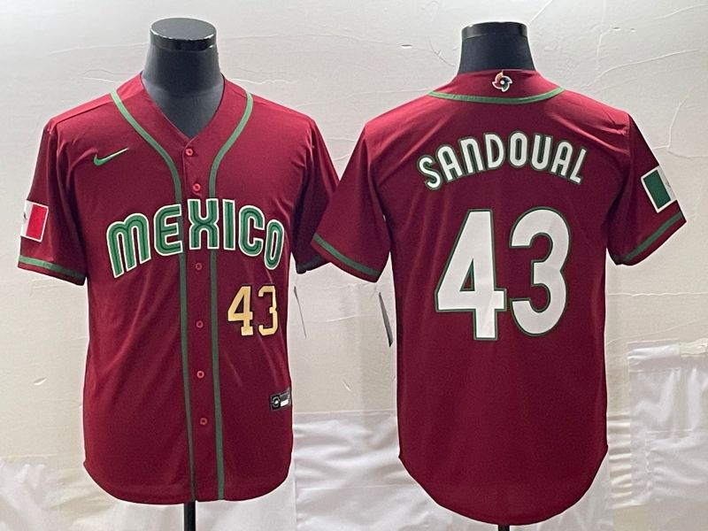 Men 2023 World Cub Mexico 43 Sandoual Red Nike MLB Jersey5